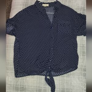 Love Notes Navy Polka Dot Button-Down Shirt Size Small